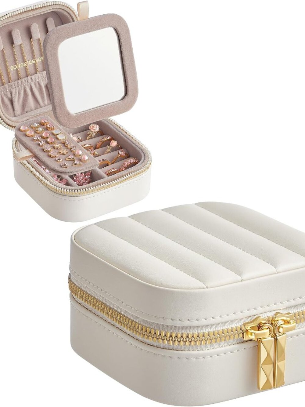 Travel Jewelry Case, Portable Box Organizer with Mirror